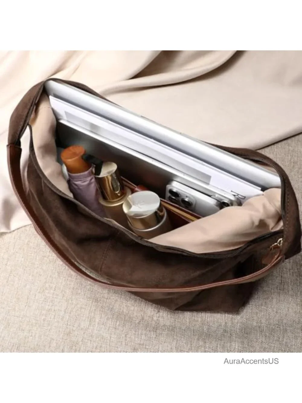 Women's Faux Suede Hobo Shoulder Bag Slouchy Tote Handbag Fall Work Travel